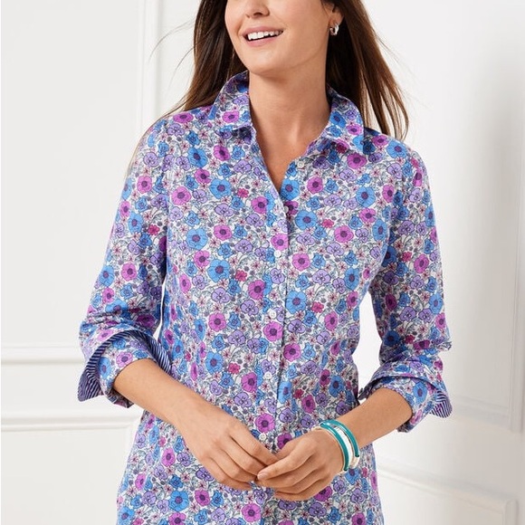 Talbots Tops - Talbots Blue and Purple Floral Button Down Shirt